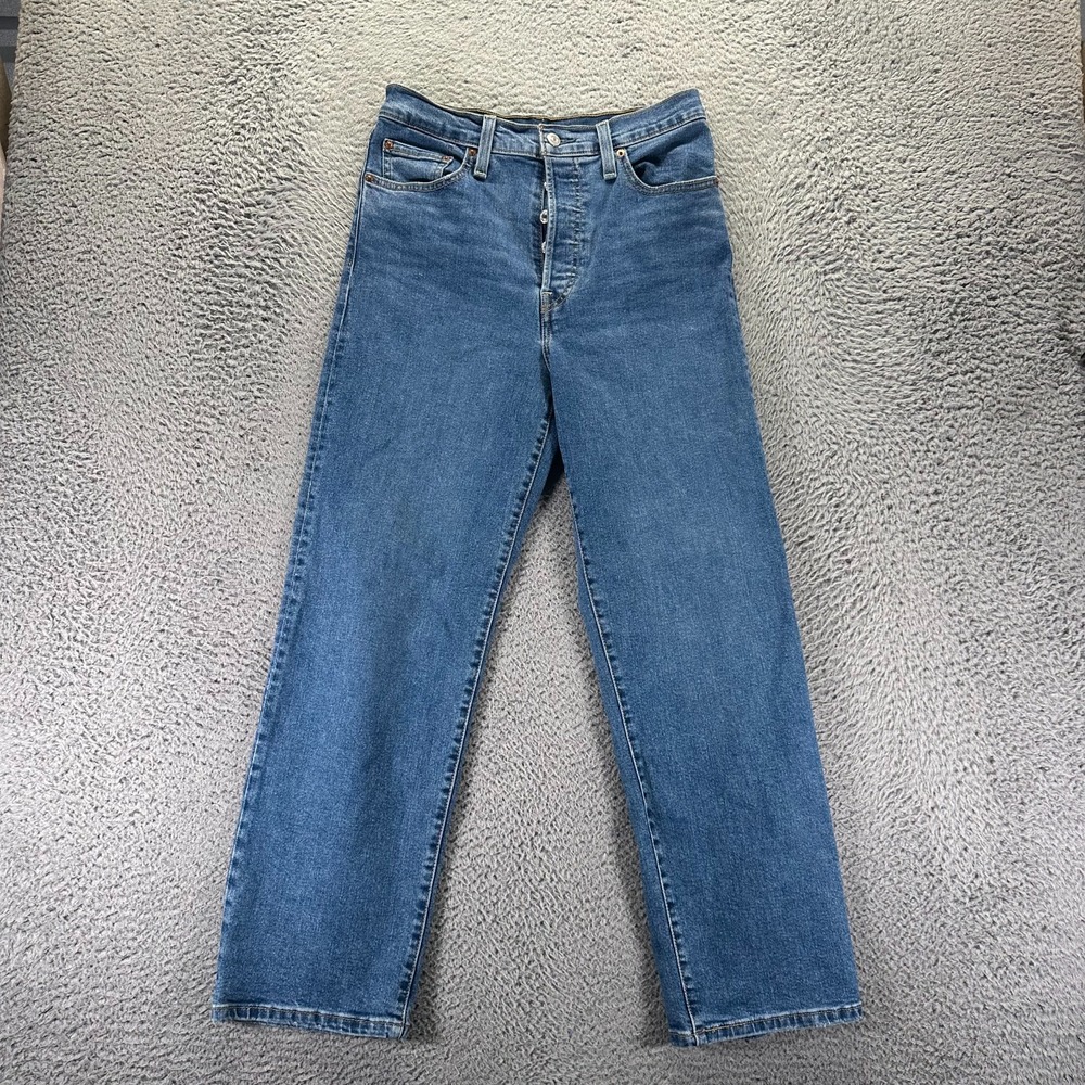 Levi's Ribcage Jeans Women 28x29 Blue Cotton Denim Straight Ankle Button-Fly